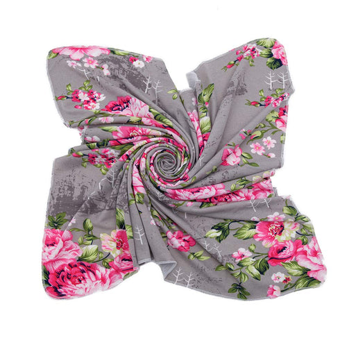 Galabloomer Newborn Receiving Blanket Headband Set, Baby Flower Rose Swaddle with Big Bow, Gray