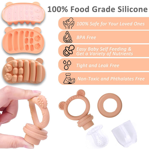 Set, JEXFUN Silicone Baby Fruit Food Feeder Pacifier & Freezer Tray Breastmilk Popsicle Mold for Teething, Silicone