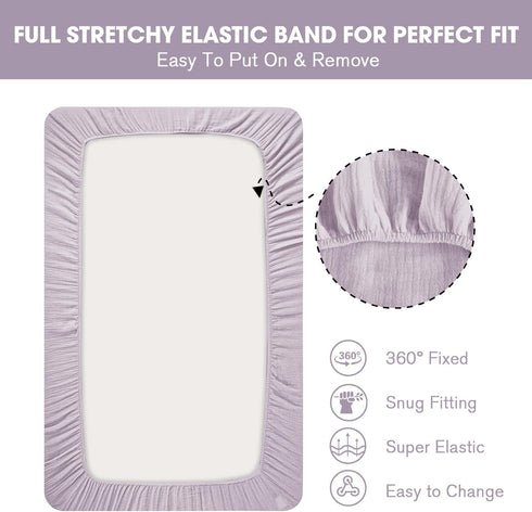 2 Pack, 100% 52x28 inches, Little Grape Land Muslin Crib Sheets Fitted for Boys and Girls Cotton Baby Bed Sheets Soft