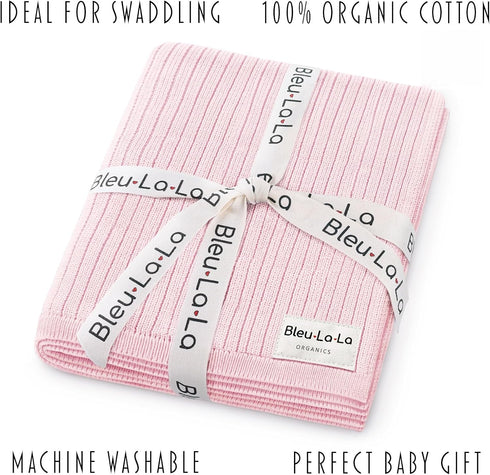 100% Organic Cotton Baby Blanket for Girls Luxury Stretch Ribbed Knit, Breathable Swaddle Quilt Blanket for Newborns