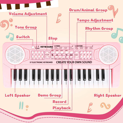 37 3 4 5 6 M SANMERSEN Kids Keyboard Piano Keys Early Learning Instrument with Microphone Toy for Girls Boys Birthday