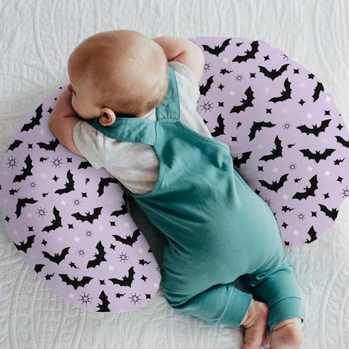 Purple Pastel Halloween Baby Nursing Pillow Covers for Boy Girl Black Bat and Stars Nursing Pillowcase