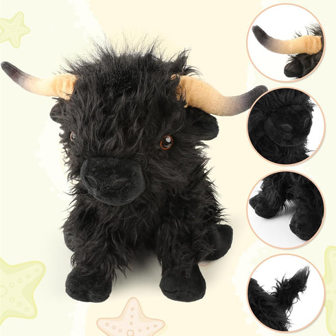 Cute Highland Cows Stuffed Animals - 10.5" Realistic Cow Plush Toy, Farm Plushie Gift for Kids