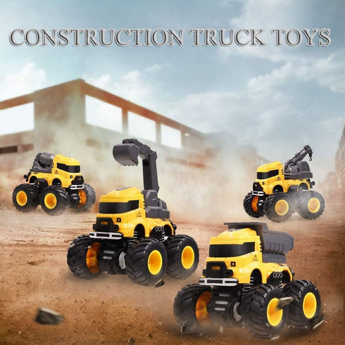 3-8, 4 Pack Construction Truck Toys, Push and Go Toy Trucks for Toddlers Kids Age Friction Powered Car Toys Include