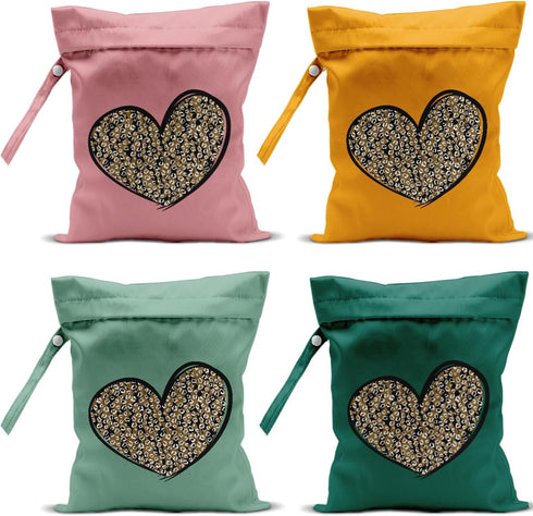 VBCVBGFH 4 Pack Leopard Heart Cute Leopard Wet Bag Waterproof Reusable Wet Dry