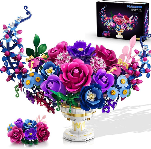 PLAXSOON Moon Flower Bouquet Building Set with Lights, Mothers Day Flowers Botanicals