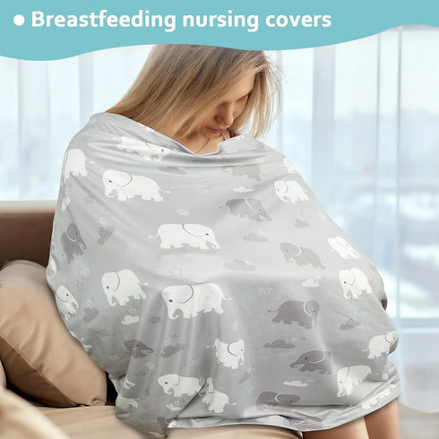 Nursing Cover Breastfeeding, Multi-use Baby Car Seat Covers Boys, Infant Stroller Cover, Stretchy Carseat Canopy, Soft