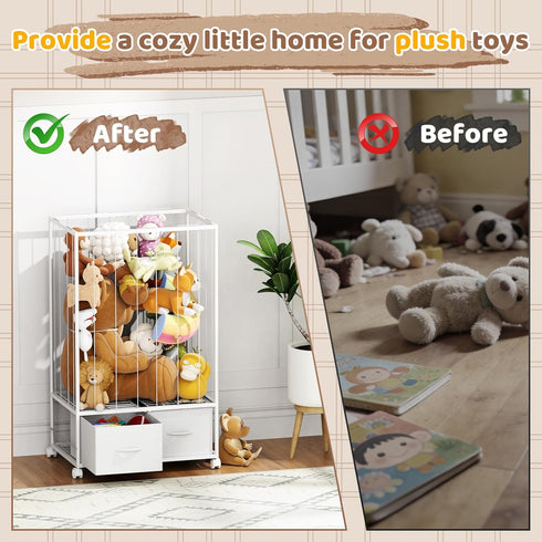 MIUGO 23.6" 16.5" 40.5" Stuffed Animal Storage, Large Toy Organizers and Storage with Wheels, Kids Toy Storage