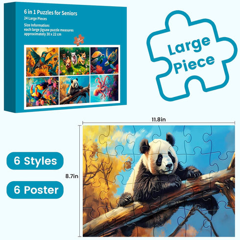 WSCXSC 6 Pack 24 Hummingbird Large Piece Puzzle for Seniors Paper Dementia Puzzles for Elderly Adults Easy Puzzle