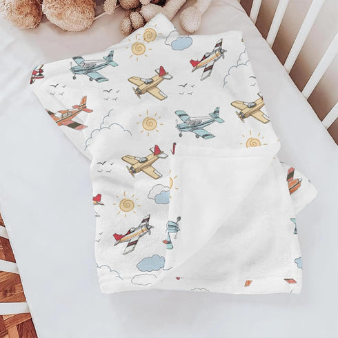 Selgkds 60x80inch Cute Planes Baby Blankets for Boys Girls Infants Toddler Crib Stroller Watercolor Airplanes Clouds