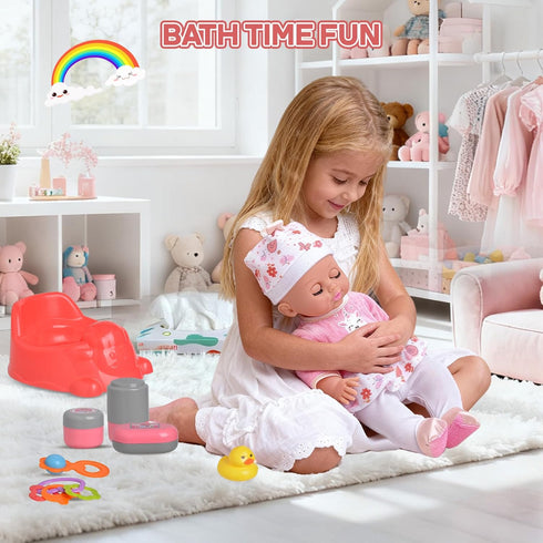 Set 12.5'' Chair&2 Set Playset 3 4 5 Baby Doll Stroller Toys with Baby Dolly, Baby Doll Accessories with Dining