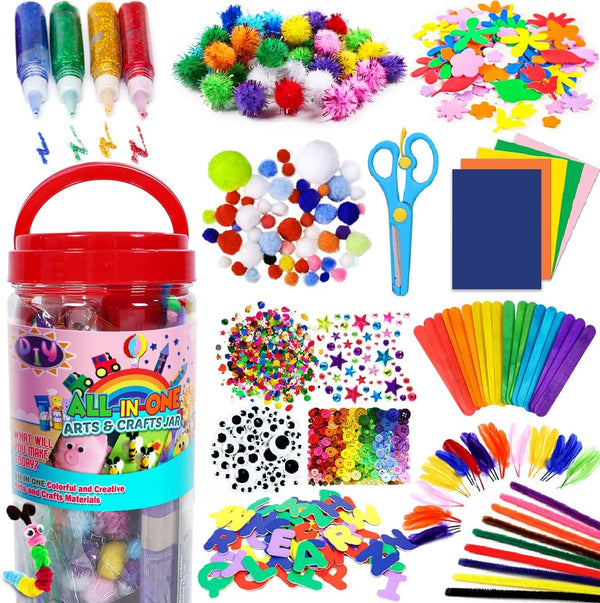 FUNZBO Arts and Crafts Supplies for Kids, Craft Kit with Glitter Glue Stick and Tools, DIY School Supplies
