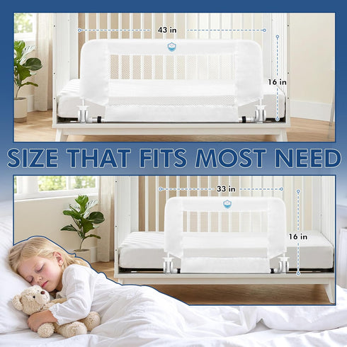Salcod 33inch Universal Swing Down Crib Rail Guard, Convertible Crib Bed Rail for Toddlers, with Reinforced Wing Nut