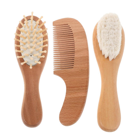 Kisangel Hairbrush and Styling Comb Set with Soft Wool Bristles, Newborn and