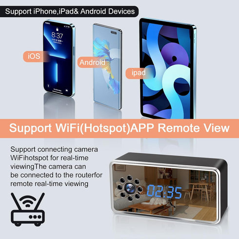 TnoxHD 4K 24/7 Clock Camera HD Wireless Home Security Camera with Night Vision, Motion Detection Recording, SD/Cloud