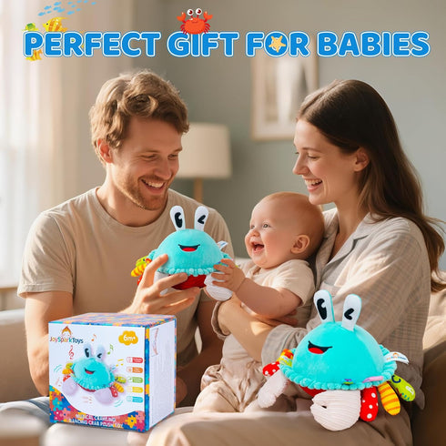 JoySpark Toys 12-18 50 6-12 Tummy 1 Baby Toys Months, Musical Crawling Crab Baby Plush Toy, Songs & Recording Feature