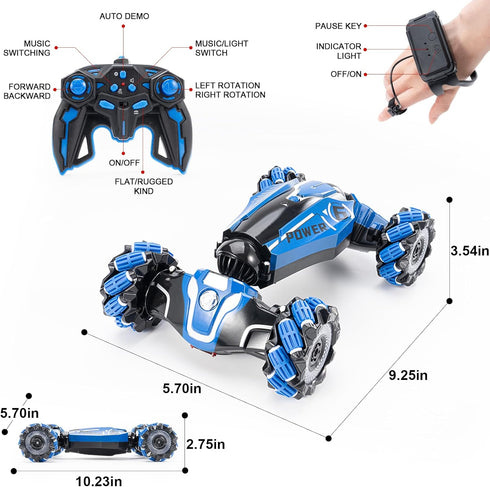 RC Stunt Car, 2.4 GHz 4WD Drive Remote Controlled Gesture Sensor Toy Car with 360° Flipping Light and Music