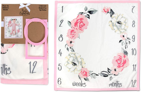 Baby Weekly, Monthly Milestone Blanket for Boys & Girls with Month & Week Markers for Swaddling & Photo Props