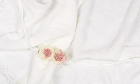 Set 1) Newborn Baby Photography Props Newborn Premiee Photo Wrap Blanket for Girl Pearl Decor Wrap with Headband (White
