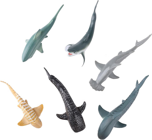 Flormoon Realistic Shark Figurines - 6pcs Undersea Creature Action Models - Educational Toy & Cake Topper for Kids - Ideal Christmas Birthday Gift