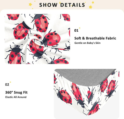 Bseiialft 52 28 Red Ladybugs Pattern Crib Sheets for Boys Girls Soft and Breathable Cotton Baby Sheets for Standard