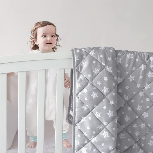 Baby Comforter for Boys and Girls, Quilted Grey Star Print, Ultra Soft Down Alternative, 39x47 Inches