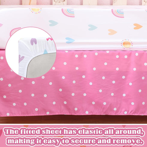 Hahafelt 3 Set Set Piece Rainbow Boho Crib Bedding for Girls Inspirational Quote Pink Baby Crib Bedding Standard Size