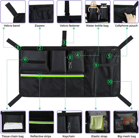 Stroller Wagon Cargo Net,Double-Layer Side Pockets Attachment for WONDERFOLD,Foldable Mesh Sorting Organizer Bag