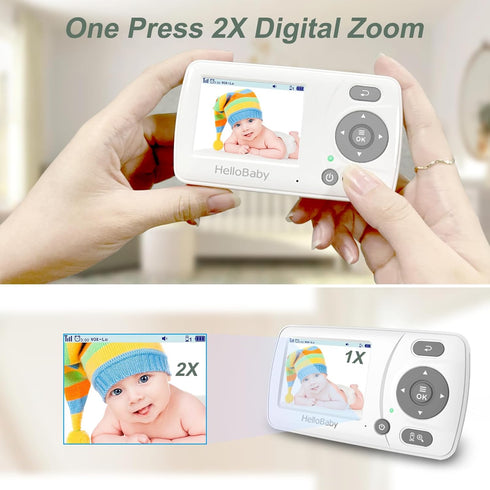HelloBaby 2 2.4'' 1000ft Monitor with Cameras, Portable Travel Screen Baby Monitor No WiFi, Long Range Video Baby