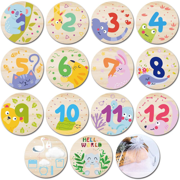 Wooden Baby Monthly Milestone Cards with Birth Announcement Sign Newborn Anniversary Cards
