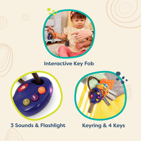 B. toys LucKeys - Blue, Pretend Play Toy Car Keys with Lights & Sounds for Babies and Toddlers