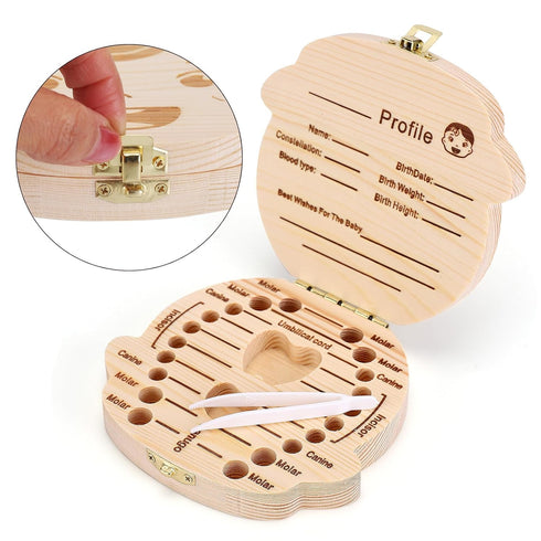 NASHRIO Baby Tooth Box, Wooden Kids Keepsake Organizer Gift for Baby Teeth, Girl
