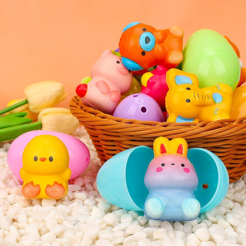 Gralima 24 Pack Easter Eggs Fillers with Animal Squishy Toys Inside Easter Egg Basket Stuffers Easter Egg Hunt Easter