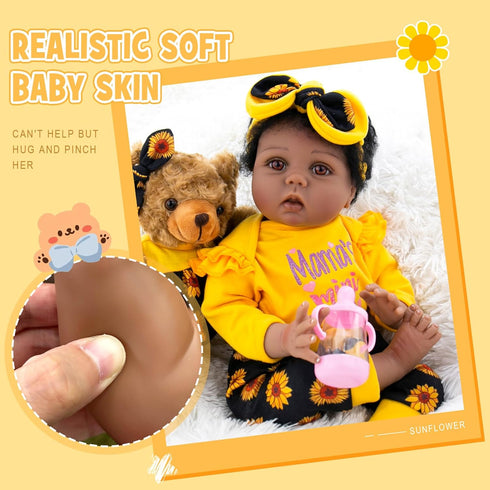 22 Inches Set 3+, Aori Reborn Baby Dolls Black - Realistic Baby Doll Black American Lifesize Reborn Girls with Hair