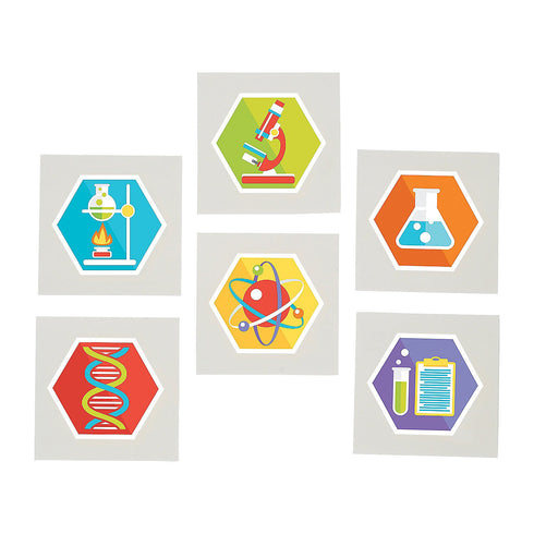 Fun Express Science Party Temporary Tattoos Set, Educational & Fun Tattoos for Kids, 72 Pieces