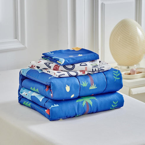 Set 4 Set Dinosaur Toddler Bedding for Boys Girls Pieces Toddler Bed - Ultra Soft Cartoon Cute Orange Yellow Blue Green
