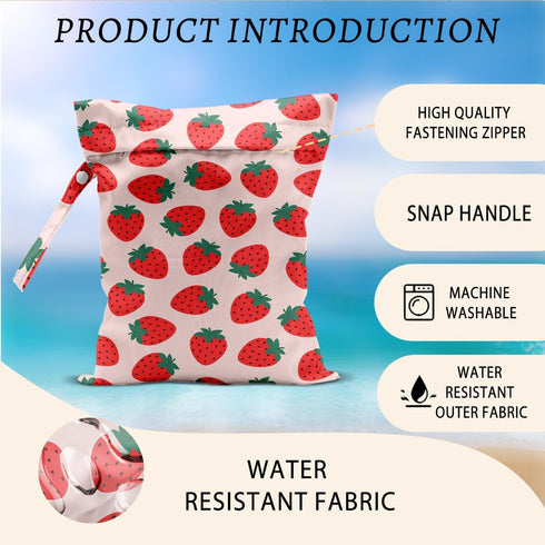 CFGBFDGH 12x10 Inch, Strawberry Wet Bags Fruits Waterproof Travel Laundry Bags, Pink Reusable Wet Dry Bag for Swimsuit