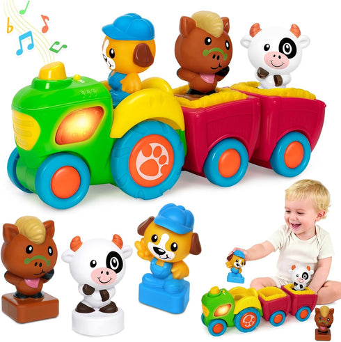 Animal Farm Tractor Toy for Toddler 1 2 3 Years Old, Musical