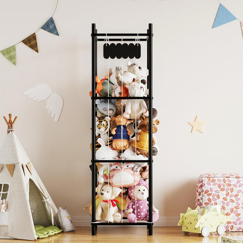 15.8" SpaceAid Stuffed Animal Storage Organizer, Wood Animals Zoo Toy Plushies Storage Holder, Large Capacity Plush Toy