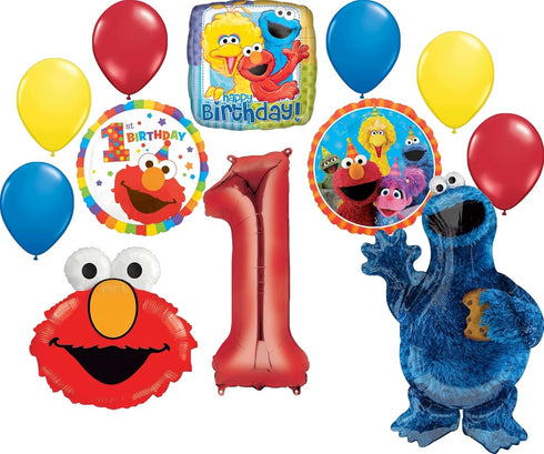 Anagram Party Supplies 1st Birthday Balloon Bouquet - Cookie Monster, Elmo and Friends