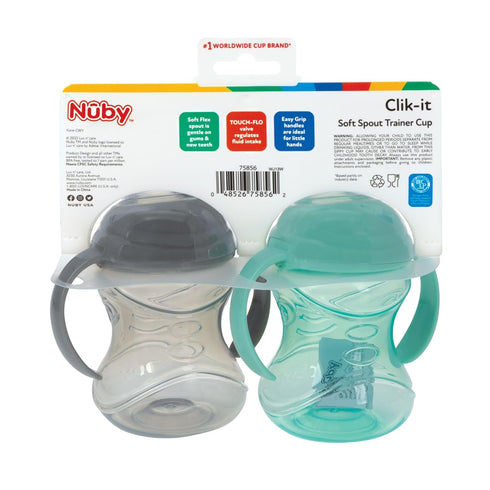 (2-Pack) 10 Oz 4+ Nuby Clik-It No-Spill Soft Spout Training Sippy Cup with Handles - - Months - Neutral
