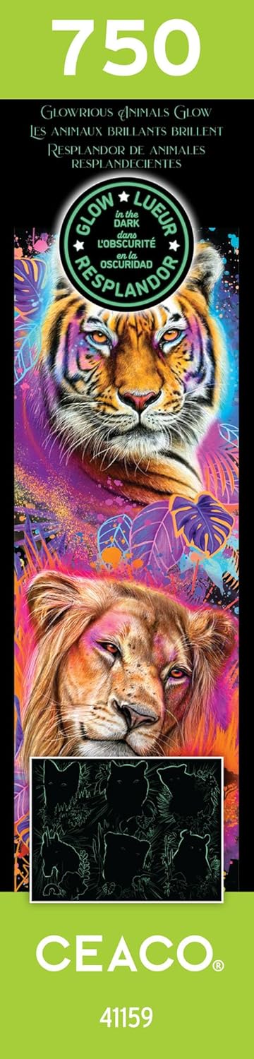 Ceaco Glow in The Dark Glowrious Animals, 750 Piece Jigsaw Puzzle
