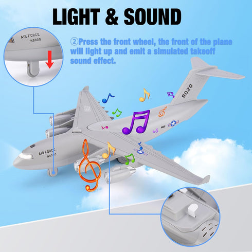 Air Force Diecast Plane Toy, Grey Metal Military Model Airplane with Lights & Sounds, Play Vehicle for Kids