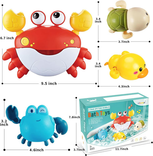 Baby Bath Toys for Toddlers - Crab Bath Bubble Maker with 12 Songs - 3 Pack Wind-up Pool Toys for Kids