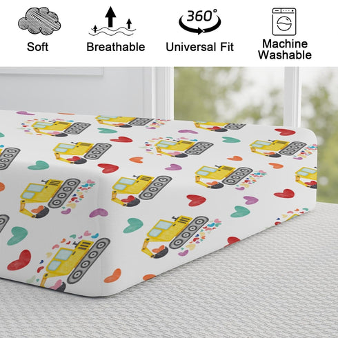 Valentine Truck Love Excavator Changing Pad Cover, Soft Stretch Fitted Changing Table Mats for Boys Girls, 32" x 16"