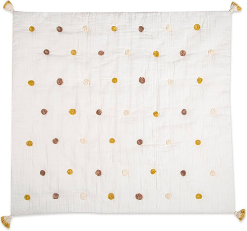 36 36, Crane Baby Blanket, x Soft Cotton Pom Pom Nursery Blanket for Boys and Girls, Cream