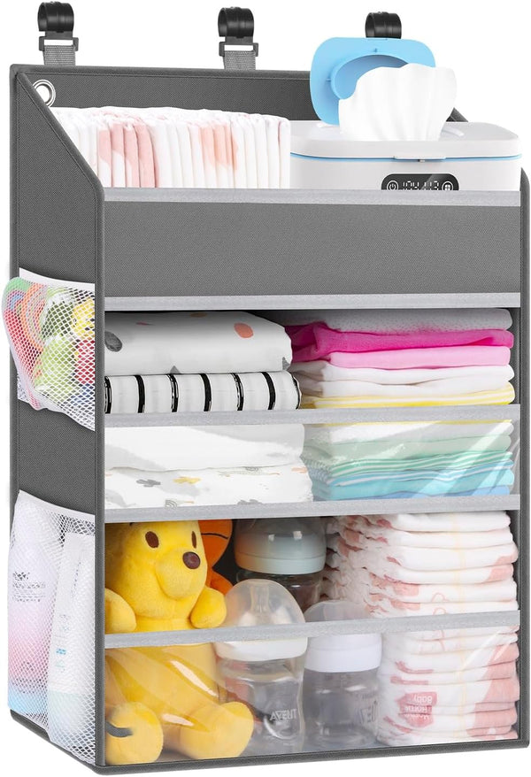 Hanging Diaper Caddy Organizer Crib OrganizerSpacious Baby Girl/Boy Nursery Storage Organizer for