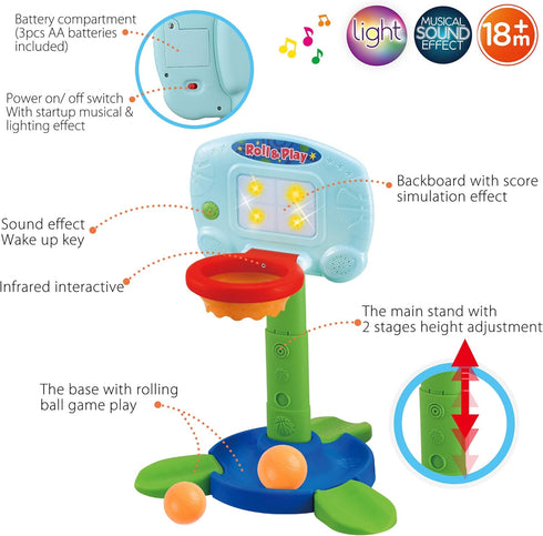 LotFancy Basketball Hoop for Kids - 2 in 1 Adjustable Sports Toy Set for Toddlers 9m-3y, Indoor Basketball Game