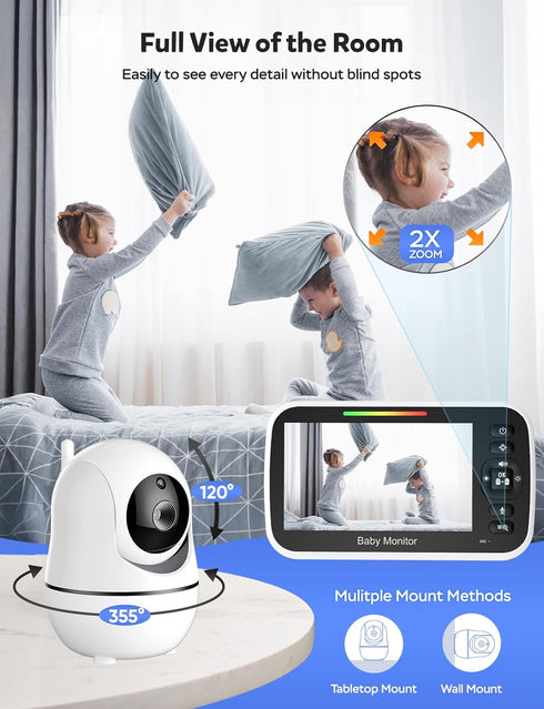 GoodBaby 2-Way 8 30-Hour Life960ft Baby Monitor with Camera and Audio - No WiFi, Remote Pan-Tilt-Zoom, Night Vision