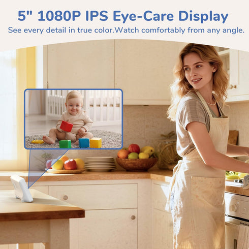 jeeber 1080P 5" 1080p 3X No WiFi Video Baby Monitor, IPS Screen, HD Night Vision, Two-Way Talk, Lullabies, Temperature